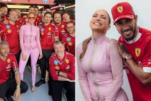 Jennifer López con el escudería de Ferrari en la Fórmula 1