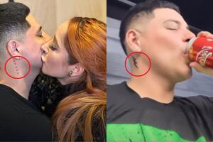 A la izquierda se observa el tatuaje que Eduin Caz se hizo con el nombre de Daisy Anahy en diciembre pasado. A la derecha, la imagen que el cantante publicó este lunes 17 de abril en el que se observa que habría tapado el diseño original.