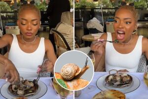Divertida reacción de mujer comiendo caracoles por primera vez