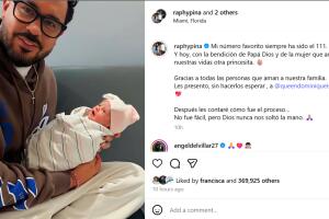 Raphy Pina compartió la primera foto al lado de su segunda hija a horas de que llegó al mundo. 