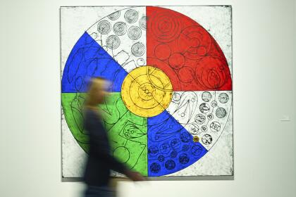 Art from artist Matt Mullican is seen on display at Art Basel on Wednesday, Dec. 4, 2024, at Miami Beach Convention Center in Miami Beach. (Photo by Scott Roth/Invision/AP)