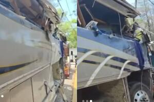 Así quedó el autobús de Conjunto Primavera tras quedarse sin frenos.