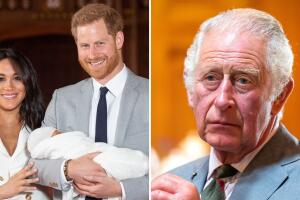 Meghan Markle, el príncipe Harry y su hijo Archie ey Carlos III.jpg