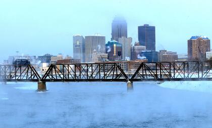 DES MOINES, IA - JANUARY 9: Extremely frigid temperatures cause steam to rise above the Des Moines River January 9, 2010 in downtown Des Moines, Iowa. The Midwest is bracing for another round of heavy snow and wind chills as low as 50 degrees below zero according to the National Weather Service. Frigid weather also grips the South, where a rare cold snap is expected to bring snow and ice to states from South Carolina to Louisiana. Temperatures are expected to rise in the coming week. (Photo by Steve Pope/Getty Images)