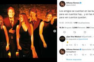 A la izquierda una de las fotos en las que fans de RBD acusaron a los integrantes del grupo de 'cortar' a 'Poncho' Herrera, quien horas después lanzó un mensaje hablando sobre los amigos y la amistad.