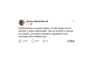 El mensaje de Osamu Menéndez tras el fallecimiento de su hijo.