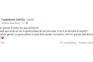 Prima de quinceañera plantada agradece ayuda en Facebook.