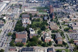 Aerial view of the campus of Marshall University