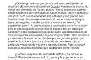 Carta de Bad Bunny a maestra. Octubre 2018. 