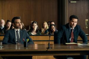 The Lincoln Lawyer. (L to R) Christopher Gorham as Trevor Elliot, Krista Warner as Hayley, Manuel Garcia-Rulfo as Mickey Haller - Lara Solanki Netflix.jpg