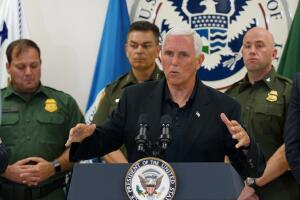 U.S. Vice President Mike Pence speaks during the press conference at the McAllen Border Patrol station in McAllen, Texas