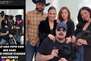 De lado izquierdo, la foto editada que Emiliano Aguilar publicó de su padre con su actual familia y a quienes comparó con "perros". De lado derecho aparece la imagen original de los Aguilar publicada en Instagram en diciembre de 2022.
