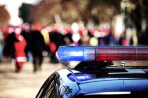flashing police siren escort during the demonstration