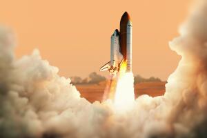 cohete espacial despegando de la tierra