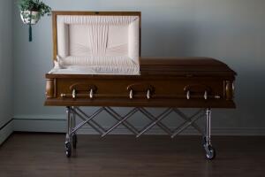 Open Casket and Gurney in Funeral Home