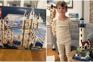 Luca Schneider Palazio con su proyecto actual un set de Lego de 10,214 piezas. Y con el faro que armó durante esta entrevista.
