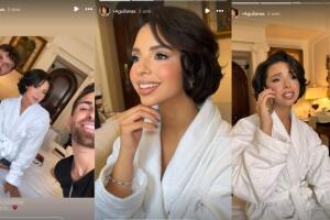 Ángela Aguilar posa con su maquillista Stefano Comelli y el peinador Francesco Termine.