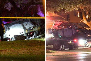 conductor muere pierde control camioneta suv choque incendio san antonio texas
