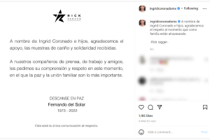 Ingrid Coronado comunicado muerte Fernando del Solar