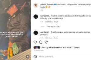 Este fue el último 'post' de Yeison Jiménez horas antes de su muerte y en los que su hija mayor le dejó desgarradores mensajes tras enterarse de la tragedia. 