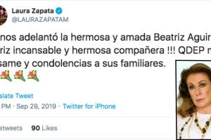 Laura Zapata lamenta la muerte de Beatriz Aguirre