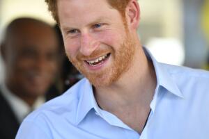 El príncipe Harry con tortuguitas durante su visita a Isla Nieves.