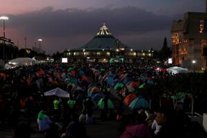 Pilgrims camp at the Basilica of Guadalupe during the annual pilgrimage in honor of the Virgin of Guadalupe, patron saint of Mexican Catholics, in Mexico City