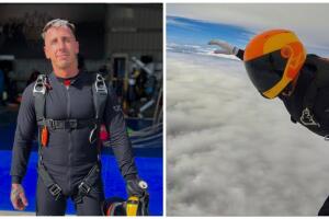 Hombre salta dentro de nube gigante.