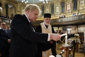 Boris Johnson Meets Ukrainian Community Members At The Ukrainian Catholic Cathedral In London