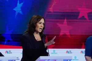 Senator Kamala Harris speaks during the second night of the first U.S. 2020 presidential election Democratic candidates debate in Miami, Florida, U.S.