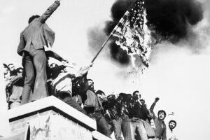Iranian Demonstrators Burning American Flag on U.S. Embassy