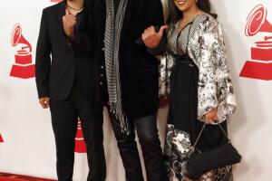 Pepe Aguilar (C) with his son and wife a