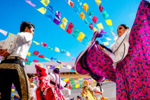 Photo of folklore dancers dancing in Mexico. Mexican culture and traditions.