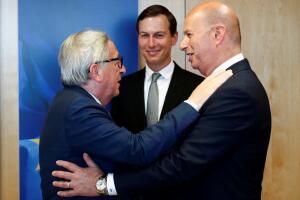 FILE PHOTO: EU Commission President Juncker greets U.S. Ambassador to the EU Sondland next to White House senior adviser Kushner in Brussels