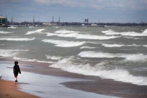 High Winds Bring Rough Surf And Waves To Lake Michigan