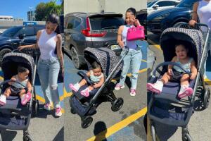 Yailin pasea a su hija en este carro para bebé de la marca Dior.