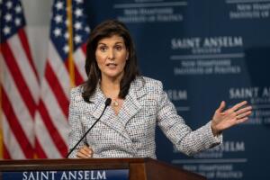 Republican Presidential Candidate Nikki Haley Delivers Economic Policy Speech In New Hampshire