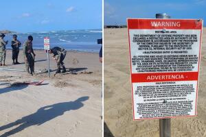 Personal naval retiró seis letreros instalados sin confirmación oficial en Playa Bagdad, Tamaulipas.