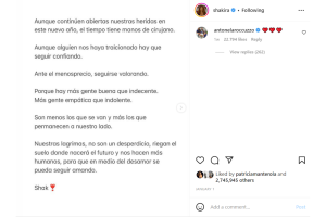 Antonela Roccuzzo comenta publicación de Shakira