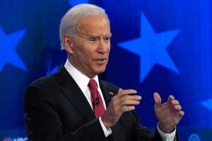 Former Vice President Joe Biden speaks during the U.S. Democratic presidential candidates debate at the Tyler Perry Studios in Atlanta