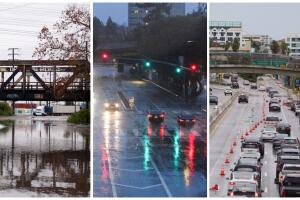 tormenta afecta tránsito inundando PCH carreteras sur Los Ángeles