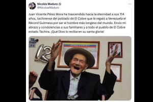 Nicolás Maduro manda sus condolencias a la familia de Juan Vicente Pérez Mora