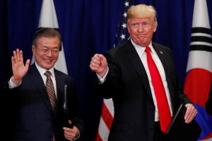 Moon Jae-in y Donald Trump en la sede de la ONU, en Nueva York