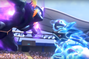 Mewtwo luchando con Lucario