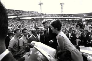 JFK at the Orange Bowl with Jacqeuline Bouvier Kennedy