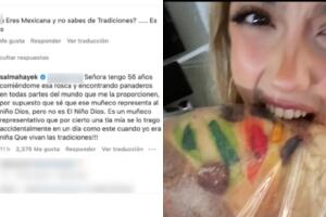 Así se defendió Salma Hayek de quien la acusó de no conocer las "tradiciones" por decir "muñeco" en lugar de "Niño Dios". 