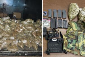 El equipo STAR halló siete armas, chalecos antibalas, un portaplacas y 1,500 libras de marihuana.