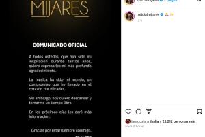 Mijares anunció que desea tomarse un "tiempo libre".