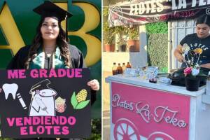 Joven logra graduarse gracias a su negocio de venta de elotes.