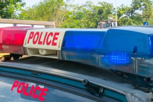 A police car on the street in Chennai, India